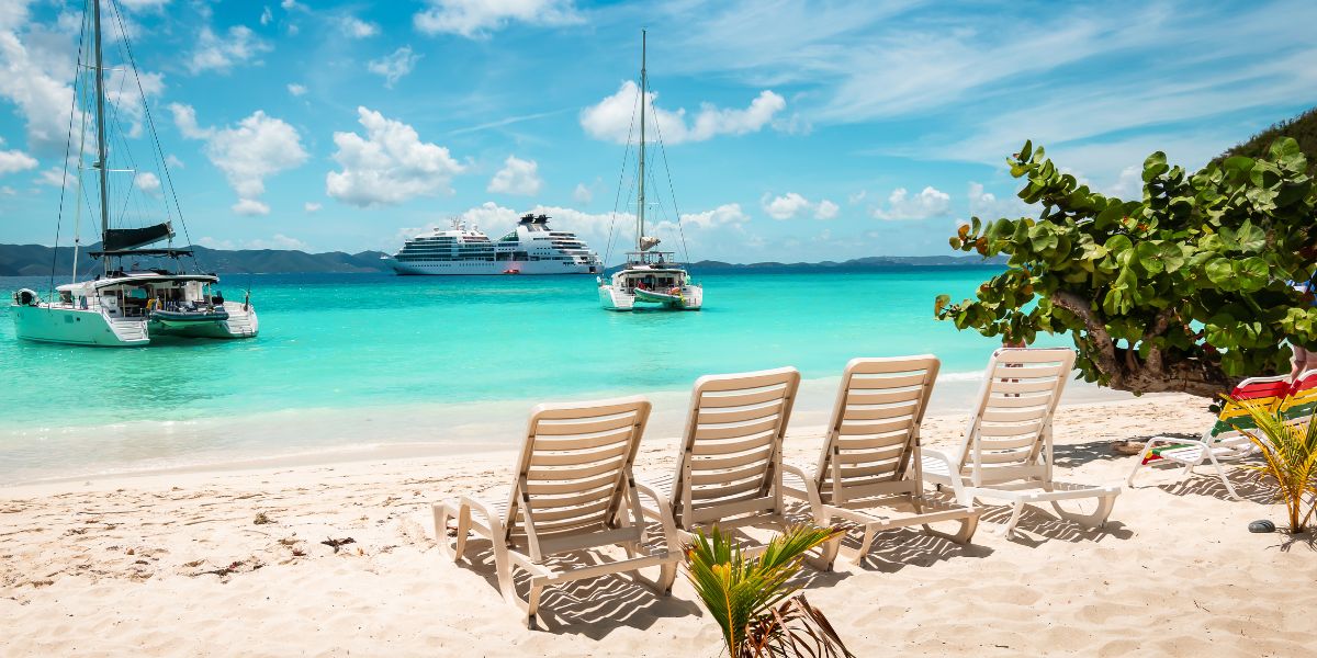 Deck chairs on beach in the BVI